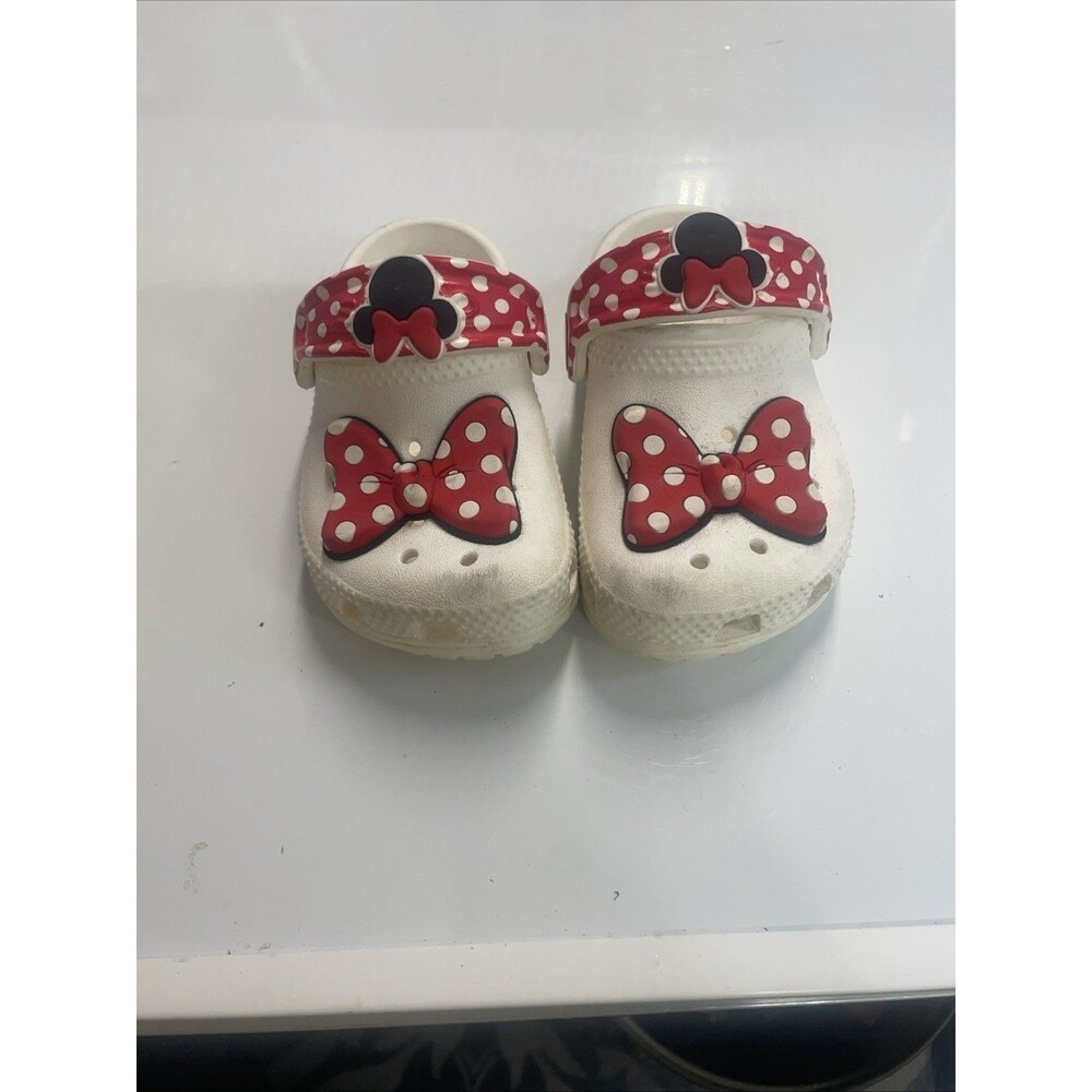 Crocs Disney Minnie Mouse White/Red Polka Dot Bow Slip-On Clog Sandal C4